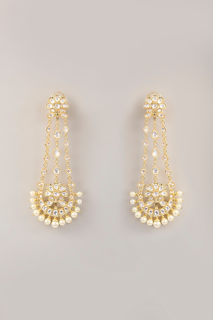 Gold Finish Kundan Polki & Pearl Dangler Earrings by Amreli Jaipur at Pernia's Pop Up Shop