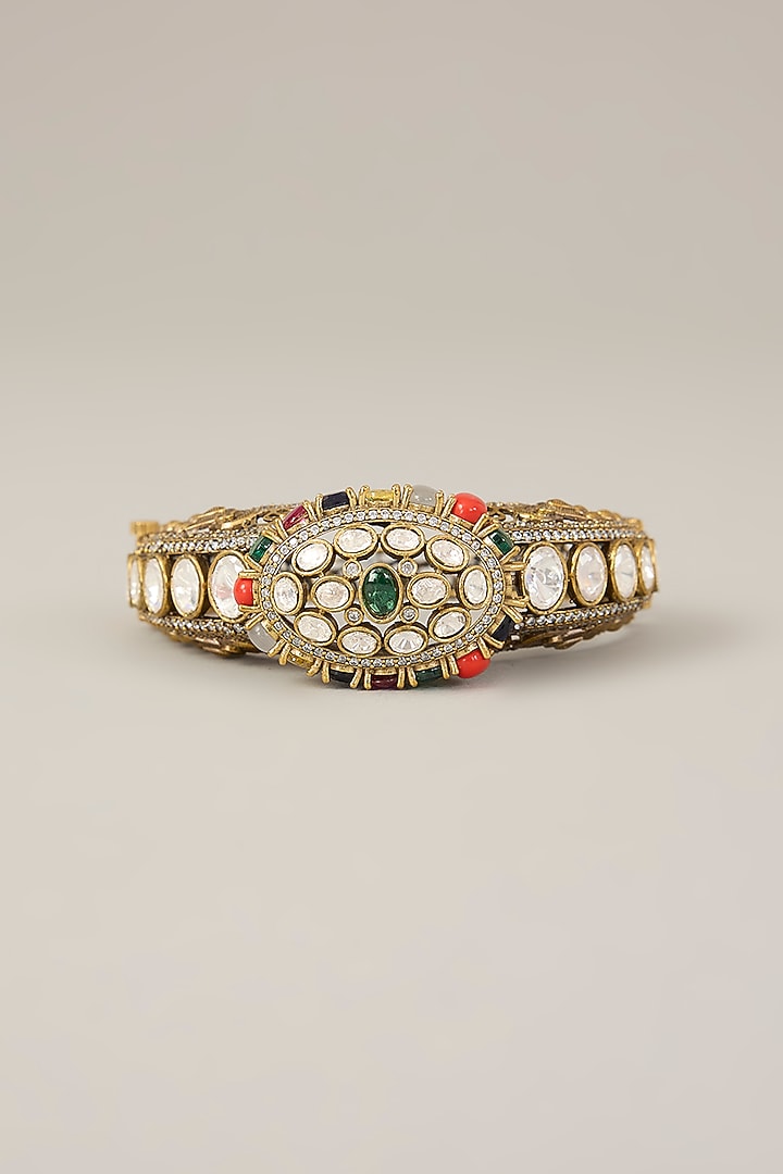 Gold Plated Kundan Polki & Multi-Colored Stone Pacheli Bangle by Amreli Jaipur at Pernia's Pop Up Shop