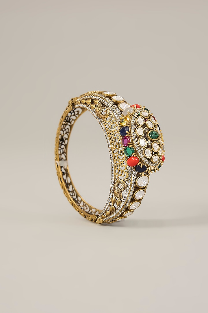Gold Plated Kundan Polki & Multi-Colored Stone Pacheli Bangle by Amreli Jaipur at Pernia's Pop Up Shop