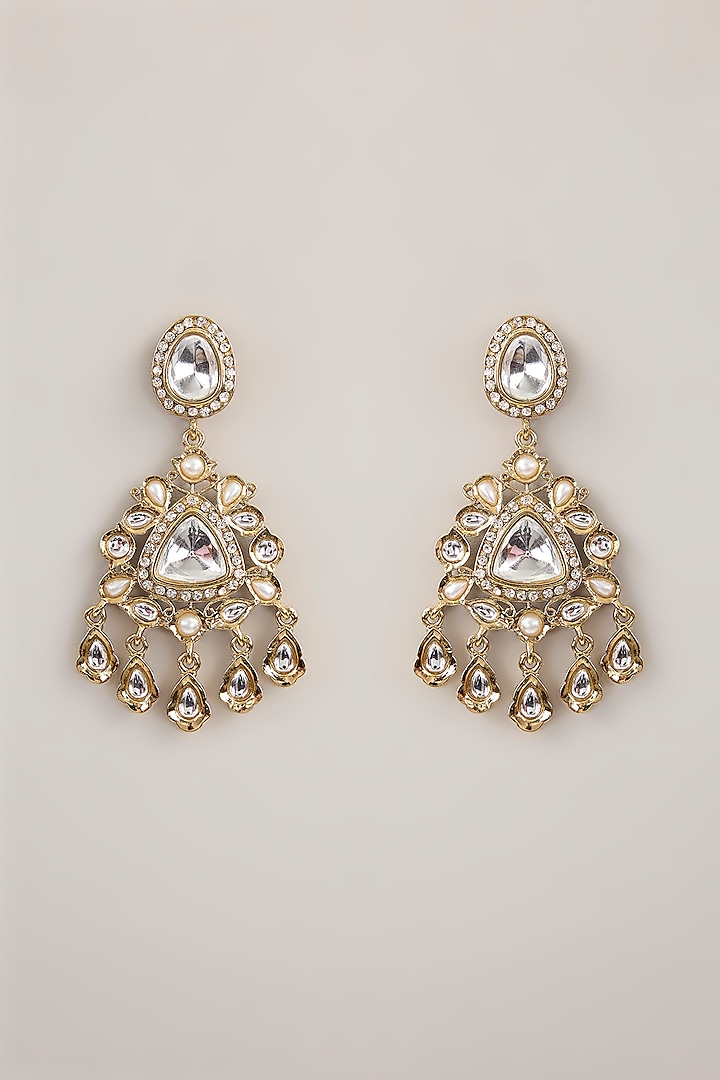 Gold Finish Kundan Polki Dangler Earrings by Amreli Jaipur at Pernia's Pop Up Shop