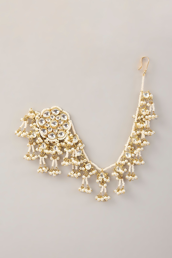 Gold Finish Kundan Polki & Pearl Dangler Earrings by Amreli Jaipur at Pernia's Pop Up Shop