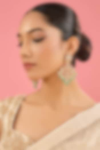 Gold Finish Kundan Polki & Fluorite Dangler Earrings by Amreli Jaipur at Pernia's Pop Up Shop