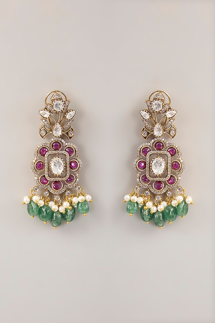 Gold Finish Kundan Polki & Fluorite Choker Necklace Set by Amreli Jaipur at Pernia's Pop Up Shop