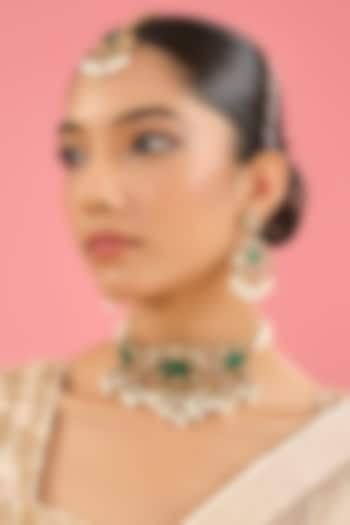 Victorian Gold Finish Kundan Polki & Pearl Choker Necklace Set by Amreli Jaipur at Pernia's Pop Up Shop