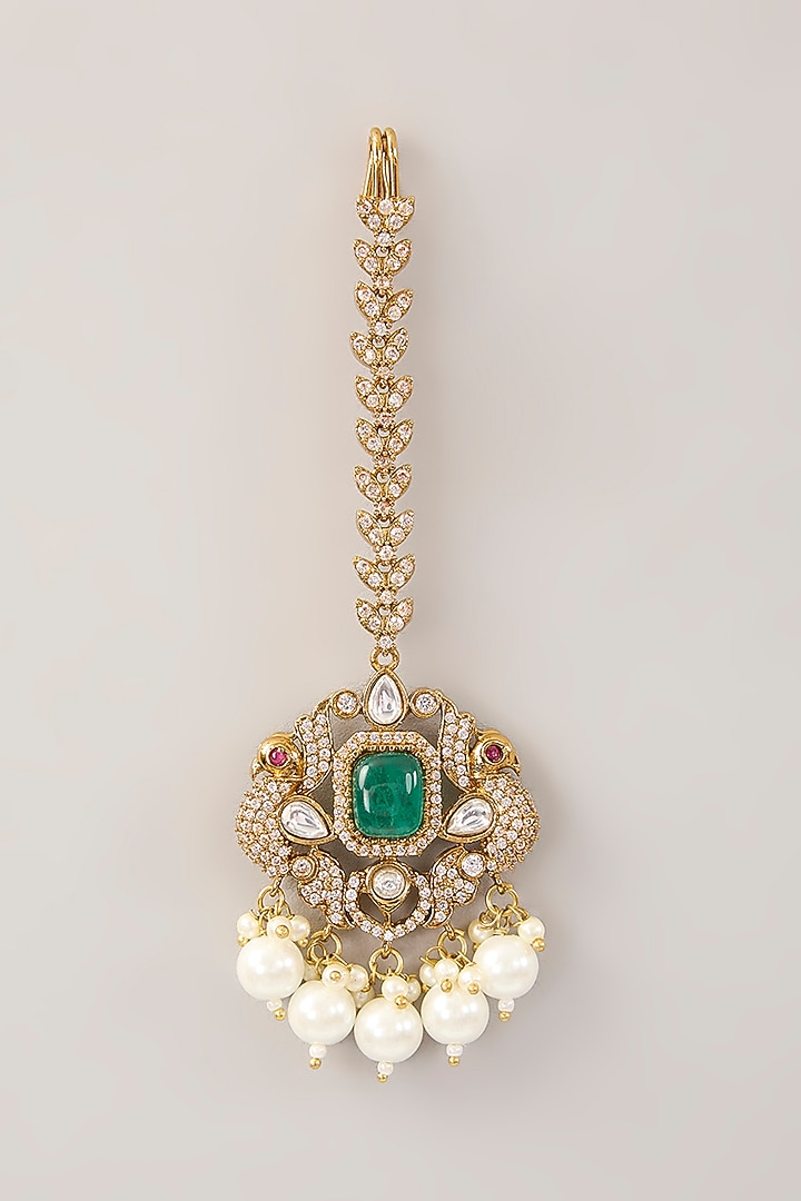 Victorian Gold Finish Kundan Polki & Pearl Choker Necklace Set by Amreli Jaipur at Pernia's Pop Up Shop