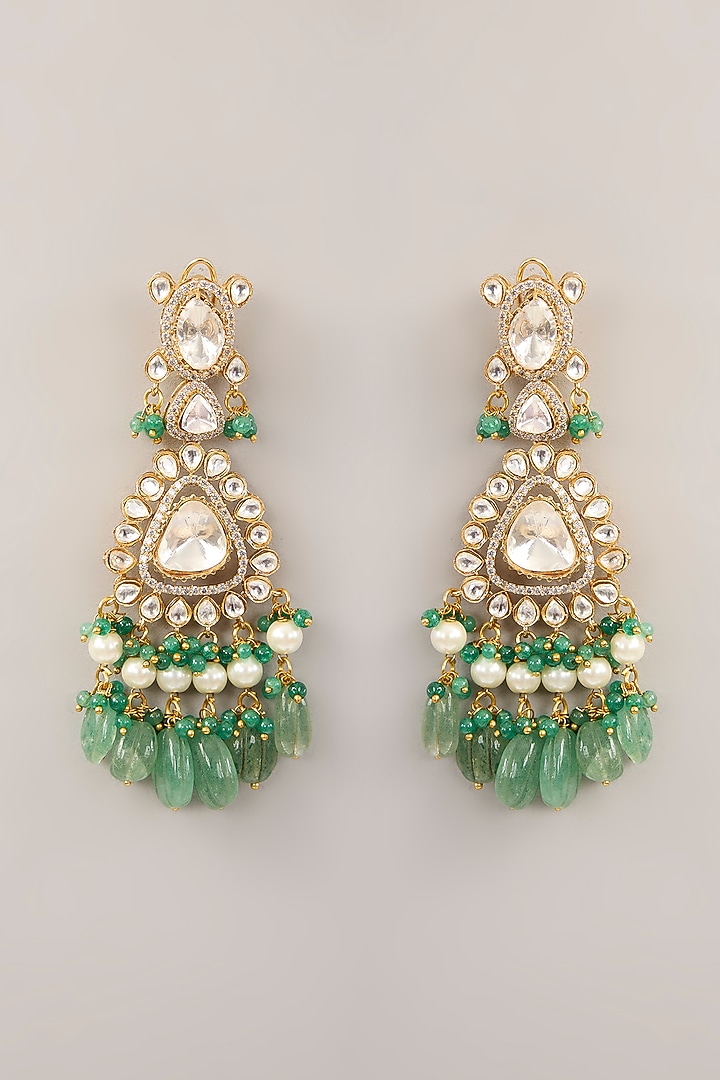 Gold Finish Kundan Polki & Emerald Beaded Choker Necklace Set by Amreli Jaipur at Pernia's Pop Up Shop