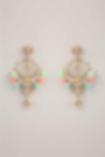 Gold Finish Kundan Polki & Fine Beaded Chandbali Earrings by Amreli Jaipur at Pernia's Pop Up Shop