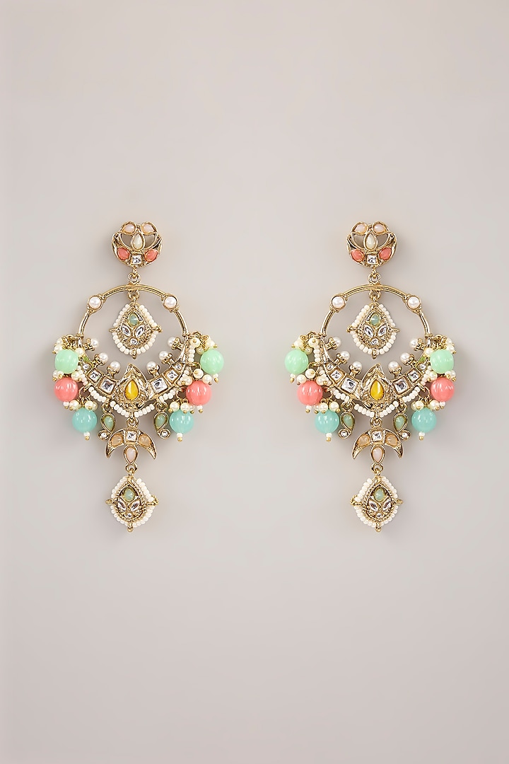 Gold Finish Kundan Polki & Fine Beaded Chandbali Earrings by Amreli Jaipur at Pernia's Pop Up Shop