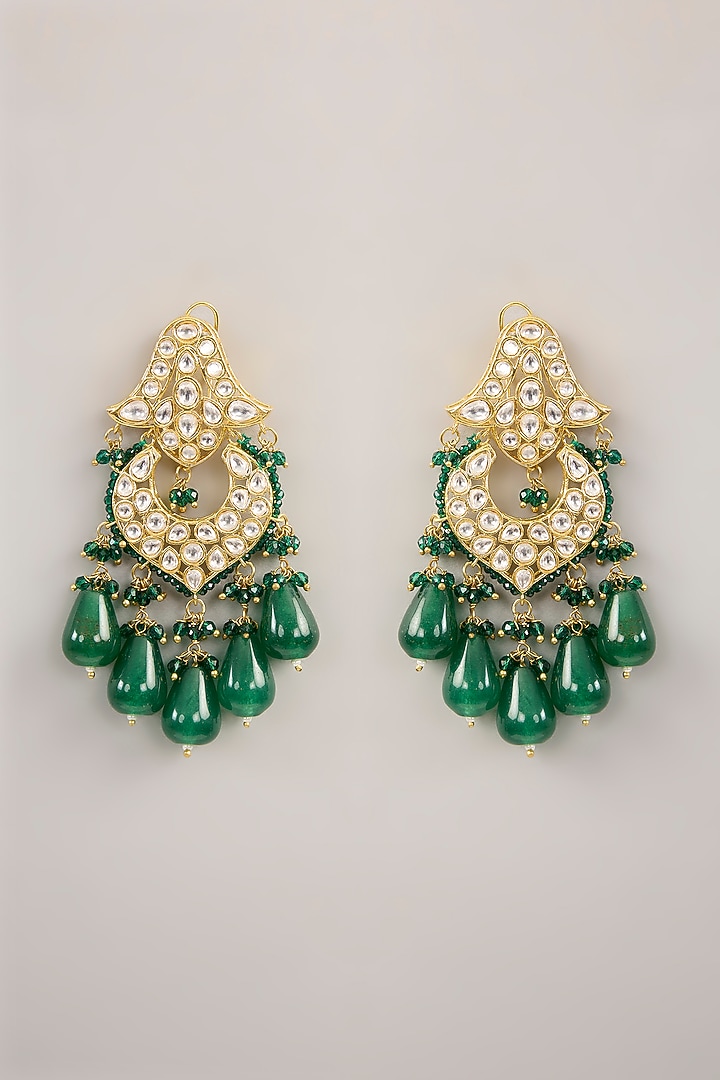 Gold Finish Kundan Polki & Emerald Bead Choker Necklace Set by Amreli Jaipur at Pernia's Pop Up Shop