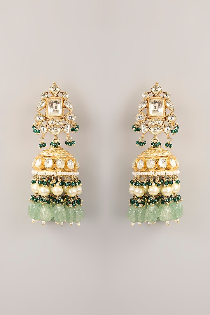 Gold Finish Pachi Kundan Polki & Emerald Bead Choker Necklace Set by Amreli Jaipur at Pernia's Pop Up Shop