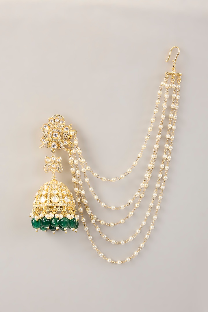 Gold Finish Kundan Polki & Pearl Dangler Earrings by Amreli Jaipur at Pernia's Pop Up Shop