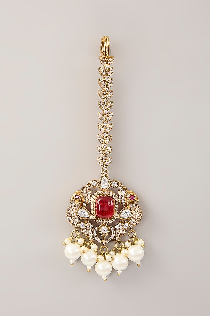 Victorian Gold Finish Kundan Polki & Pearl Choker Necklace Set by Amreli Jaipur at Pernia's Pop Up Shop
