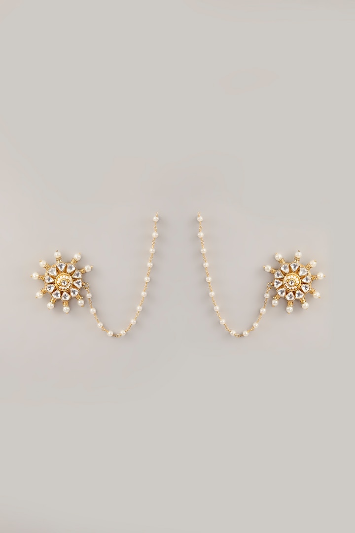 Gold Finish Pachi Kundan Polki & Fluorite Choker Necklace Set by Amreli Jaipur at Pernia's Pop Up Shop