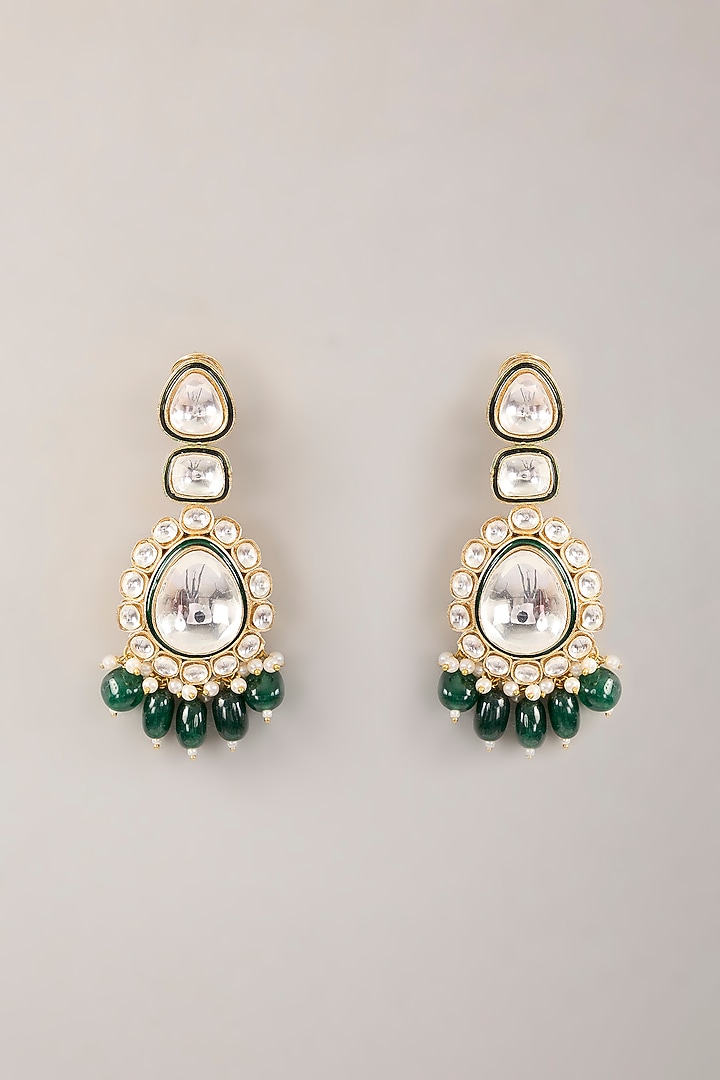 Gold Finish Kundan Polki & Emerald Bead Choker Necklace Set by Amreli Jaipur at Pernia's Pop Up Shop