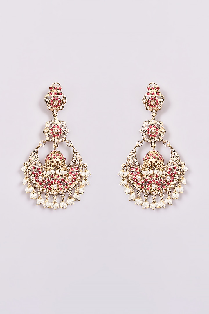 Gold Finish Jadau & Pearl Chandbali Earrings by Amreli Jaipur at Pernia's Pop Up Shop