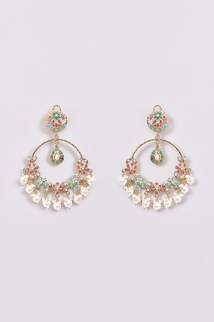 Gold Finish Jadau & Pearl Chandbali Earrings by Amreli Jaipur at Pernia's Pop Up Shop