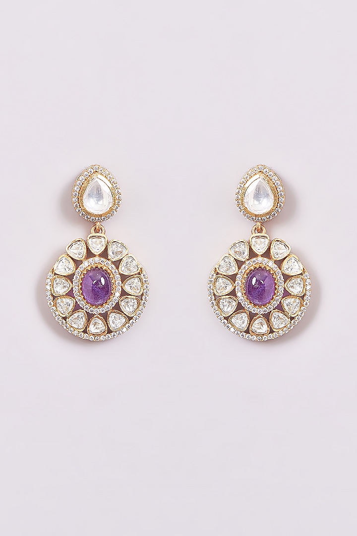White Finish Purple Kundan Polki Long Necklace Set by Amreli Jaipur at Pernia's Pop Up Shop
