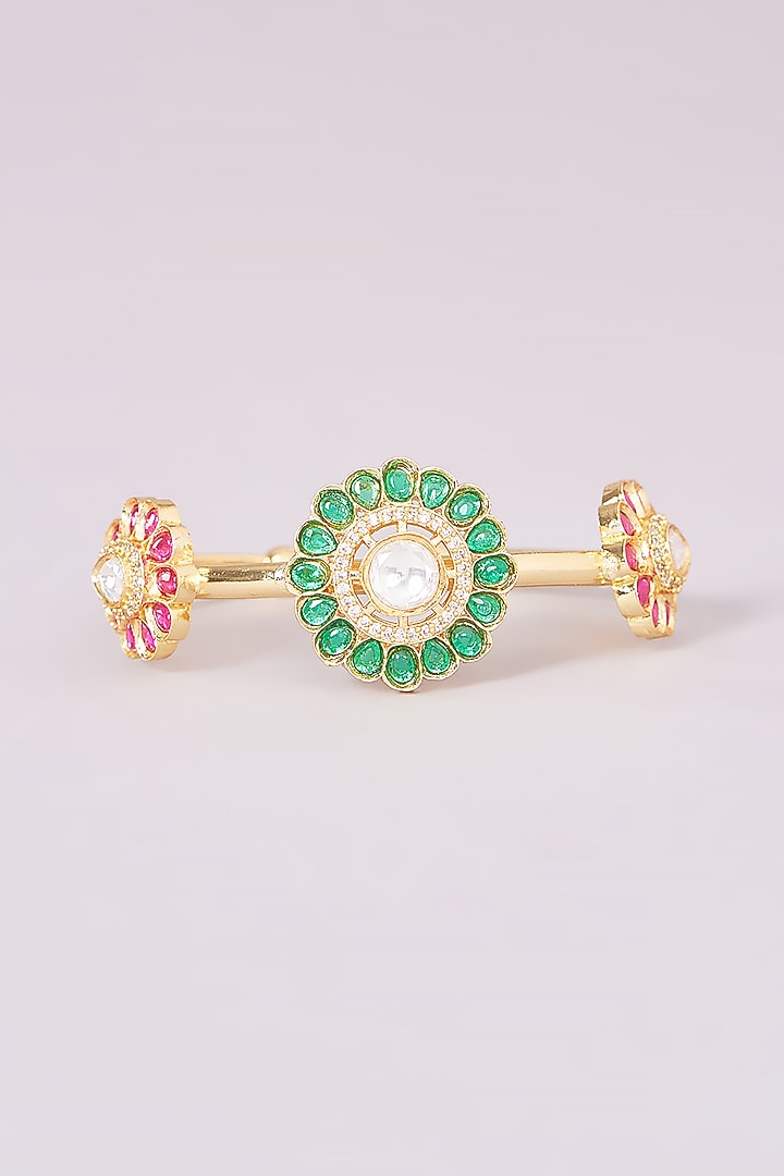 Gold Finish Kundan Polki Bracelet by Amreli Jaipur at Pernia's Pop Up Shop