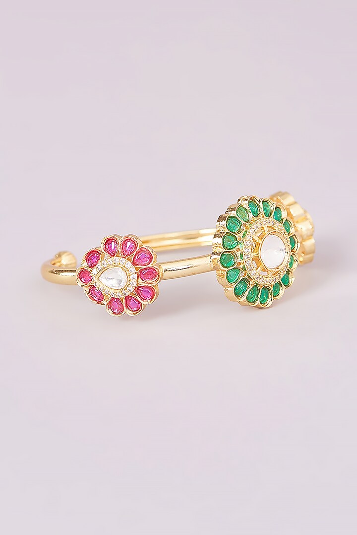 Gold Finish Kundan Polki Bracelet by Amreli Jaipur at Pernia's Pop Up Shop