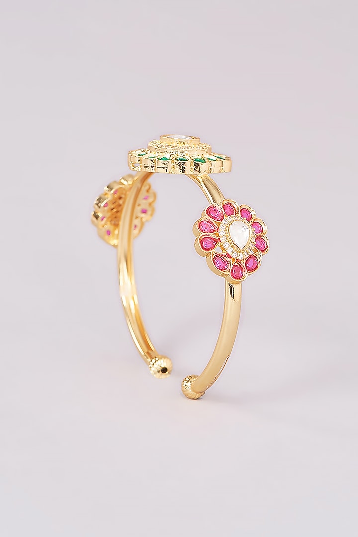 Gold Finish Kundan Polki Bracelet by Amreli Jaipur at Pernia's Pop Up Shop