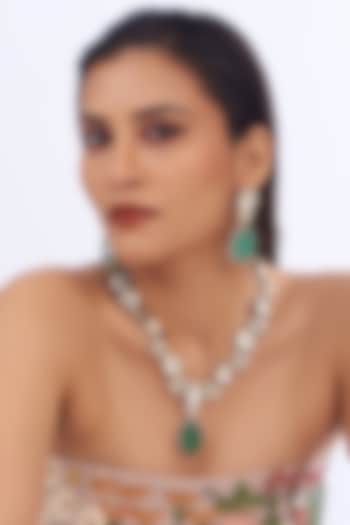 Two-Tone Finish Green Stone & Kundan Polki Necklace Set by Amreli Jaipur at Pernia's Pop Up Shop