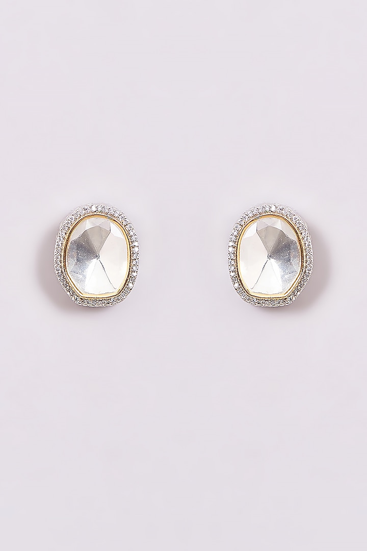 Two-Tone Finish Kundan Polki Stud Earrings by Amreli Jaipur at Pernia's Pop Up Shop