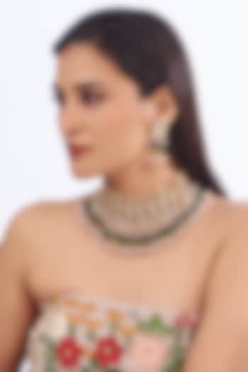 Gold Finish Kundan Polki Choker Necklace Set by Amreli Jaipur at Pernia's Pop Up Shop