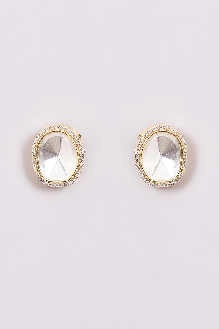 Gold Finish Kundan Polki Stud Earrings by Amreli Jaipur at Pernia's Pop Up Shop