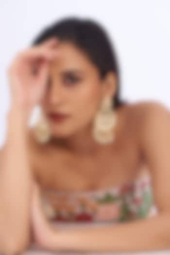 Gold Finish Kundan Polki Chandbali Earrings by Amreli Jaipur at Pernia's Pop Up Shop