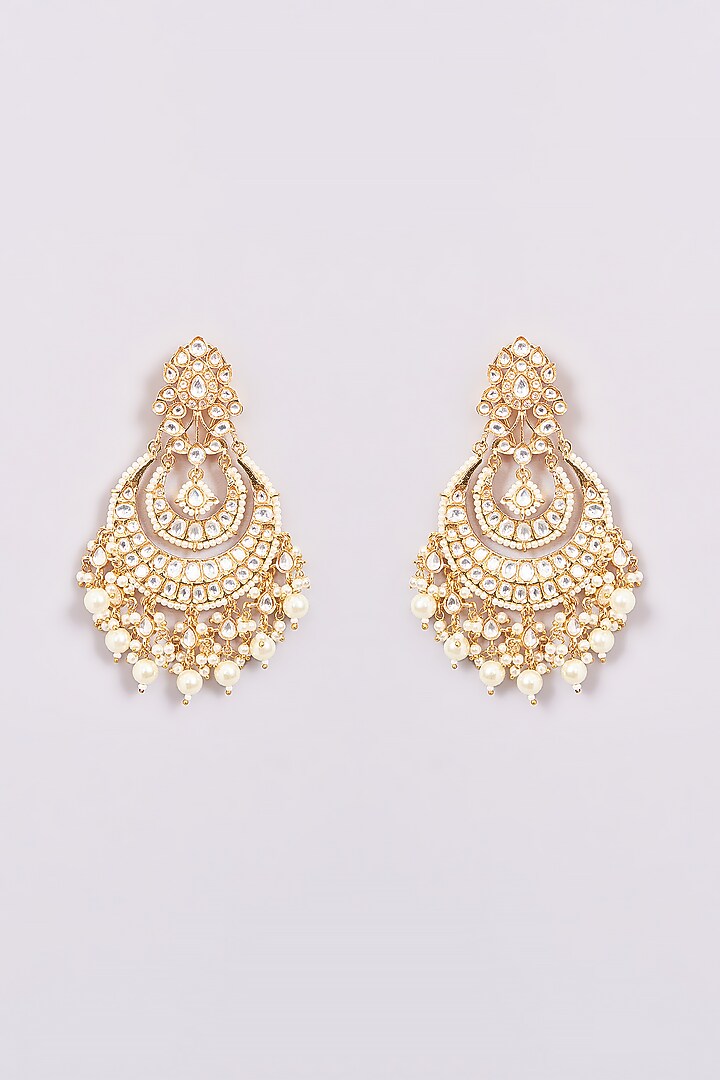 Gold Finish Kundan Polki Chandbali Earrings by Amreli Jaipur at Pernia's Pop Up Shop