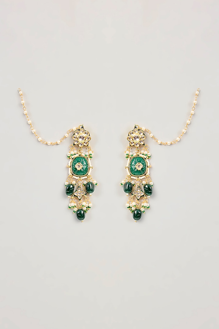 Gold Finish Kundan Polki & Pearl Dangler Earrings by Amreli Jaipur at Pernia's Pop Up Shop