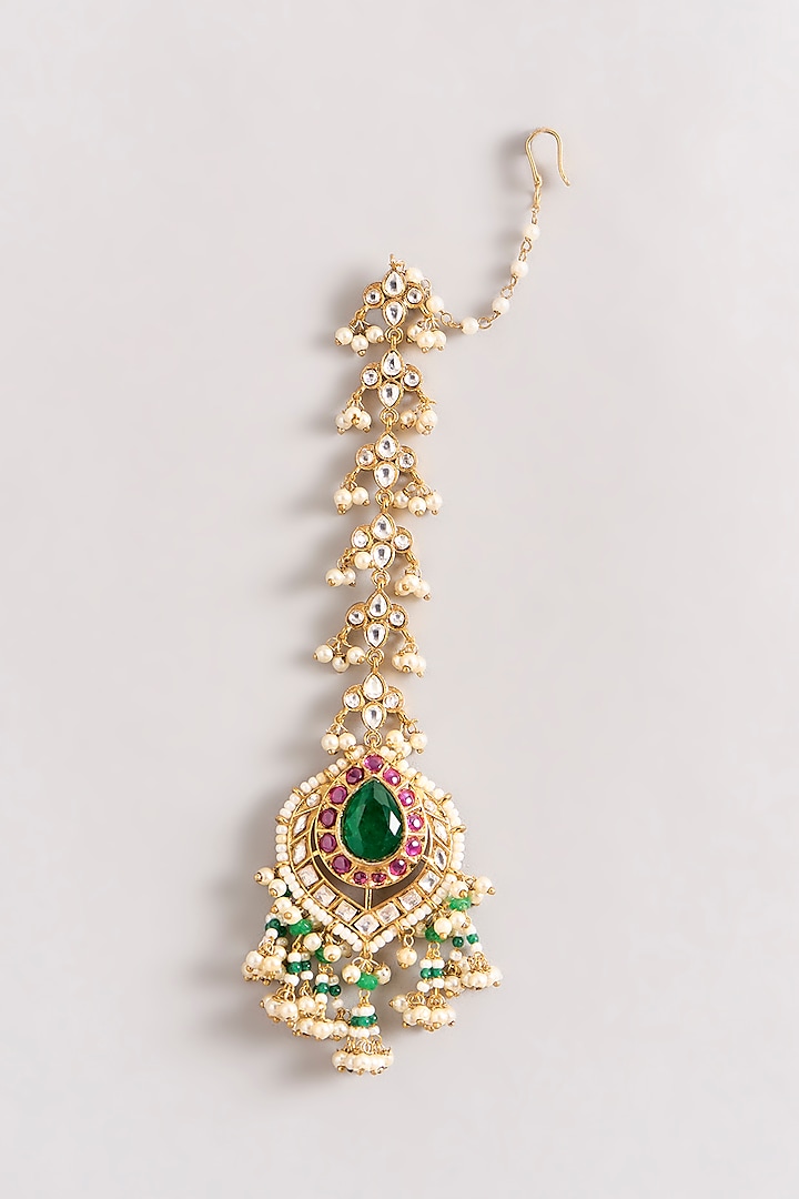 Gold Finish Kundan Polki & Pearl Dangler Earrings by Amreli Jaipur at Pernia's Pop Up Shop