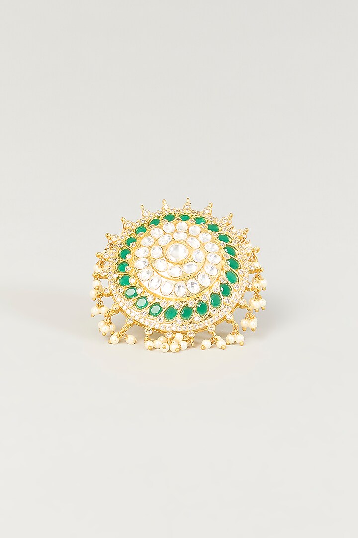 Gold Finish Kundan Polki Adjustable Ring by Amreli Jaipur at Pernia's Pop Up Shop