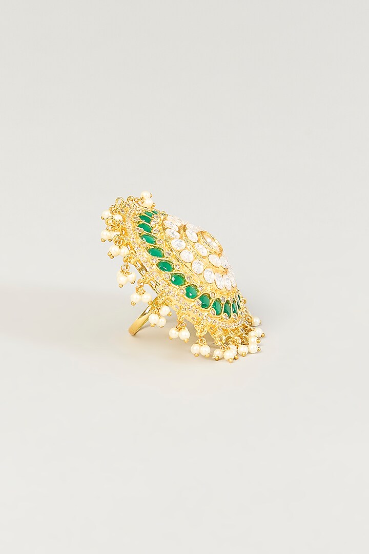 Gold Finish Kundan Polki Adjustable Ring by Amreli Jaipur at Pernia's Pop Up Shop