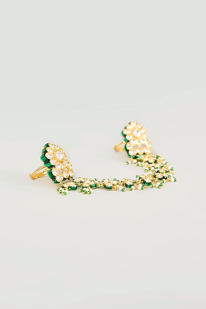 Gold Finish Kundan Polki Adjustable Ring by Amreli Jaipur at Pernia's Pop Up Shop