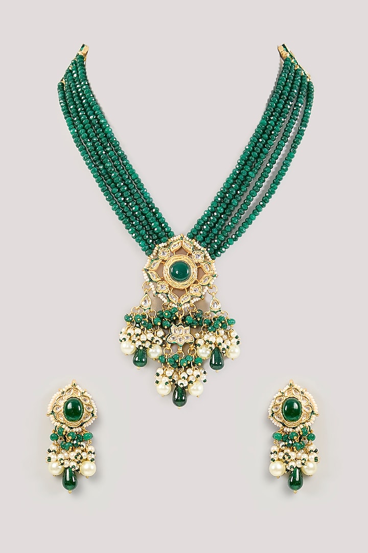 Gold Finish Kundan Polki Necklace Set by Amreli Jaipur at Pernia's Pop Up Shop