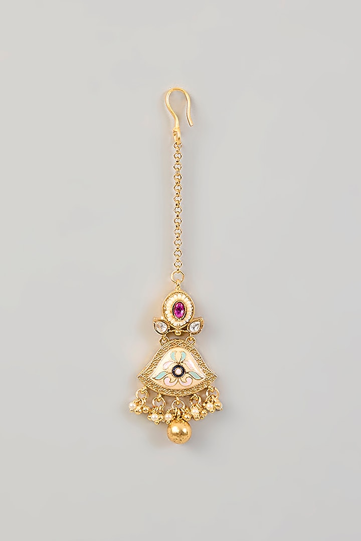 Gold Finish Kundan Polki & Kemp Stone Necklace Set by Amreli Jaipur at Pernia's Pop Up Shop