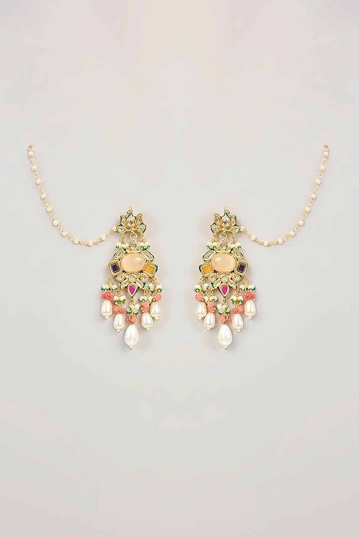 Gold Finish Kundan Polki & Pearl Dangler Earrings by Amreli Jaipur at Pernia's Pop Up Shop