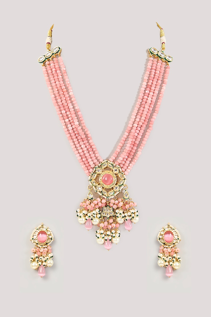 Gold Finish Kundan Polki Necklace Set by Amreli Jaipur at Pernia's Pop Up Shop