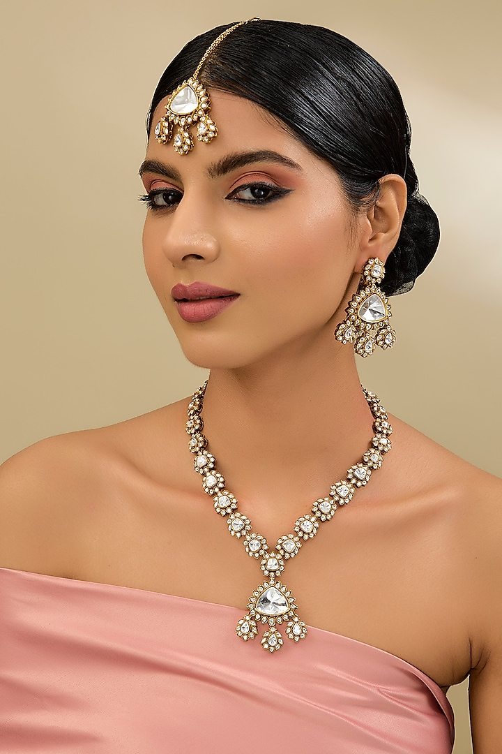 Two Tone Finish Kundan Polki Necklace Set by Amreli Jaipur at Pernia's Pop Up Shop