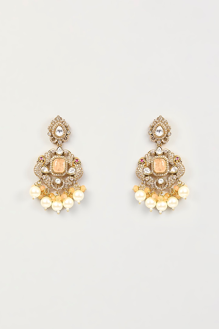 Gold Finish Kundan Polki & Pearl Dangler Earrings by Amreli Jaipur at Pernia's Pop Up Shop