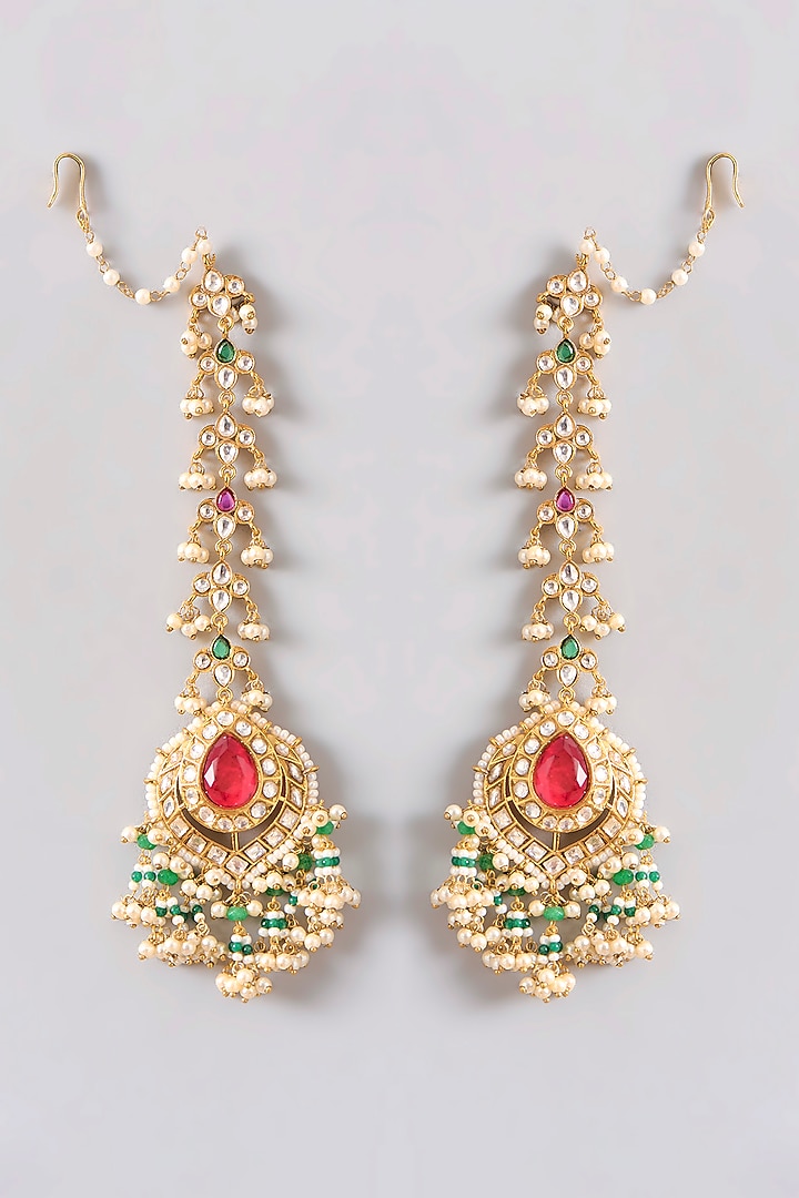 Gold Finish Kundan Polki & Pearl Dangler Earrings by Amreli Jaipur at Pernia's Pop Up Shop