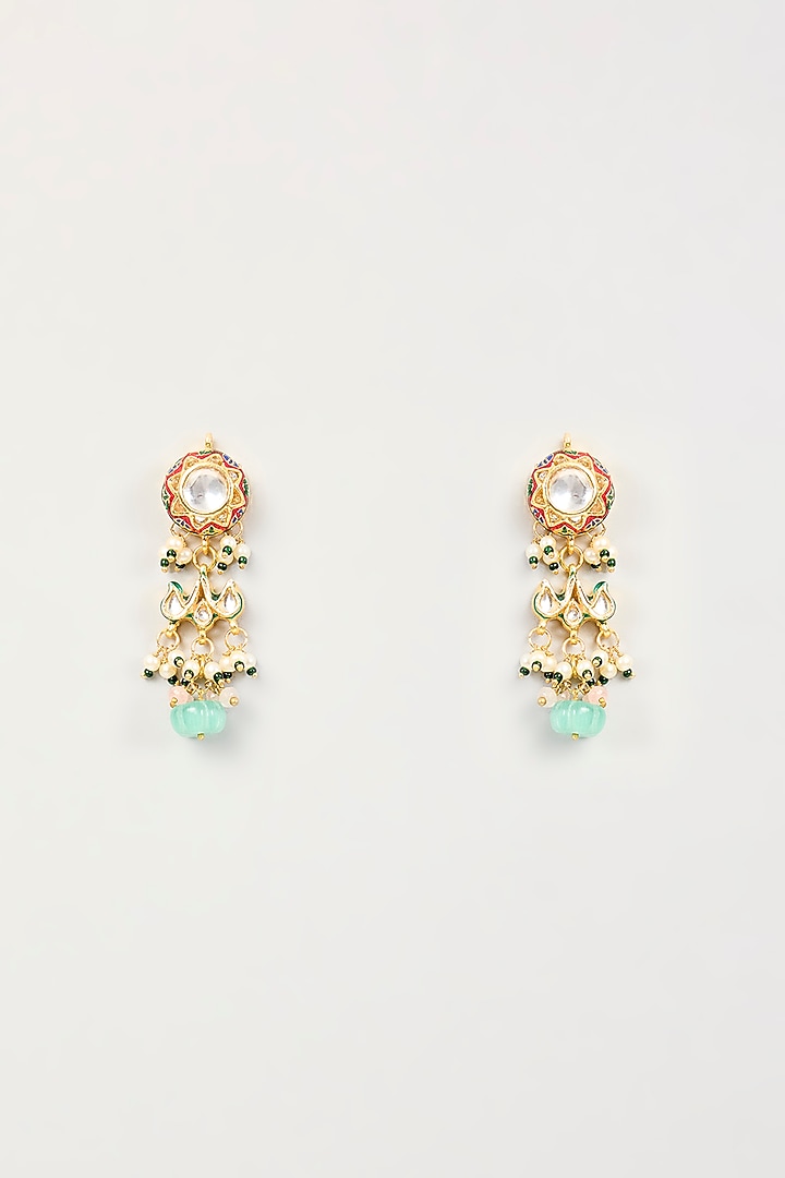Gold Finish Kundan Polki & Carved Stone Necklace Set by Amreli Jaipur at Pernia's Pop Up Shop