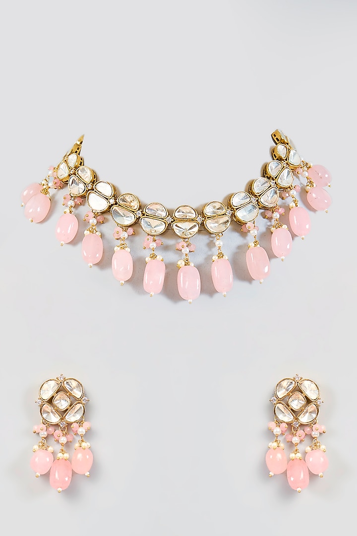 Two Tone Finish Kundan Polki & Tumble Beaded Choker Necklace Set by Amreli Jaipur at Pernia's Pop Up Shop