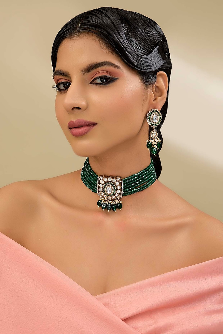 Two Tone Finish Kundan Polki Choker Necklace Set by Amreli Jaipur at Pernia's Pop Up Shop