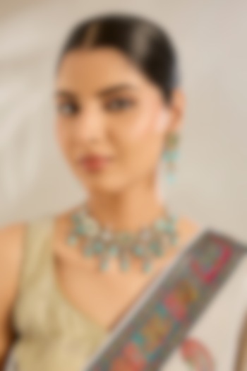 Gold Finish Kundan Polki & Green Beaded Choker Necklace Set by Amreli Jaipur at Pernia's Pop Up Shop