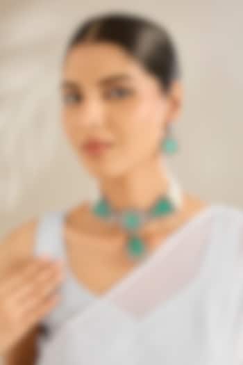 Gold Finish Kundan Polki & Mint Double Stone Choker Necklace Set by Amreli Jaipur at Pernia's Pop Up Shop