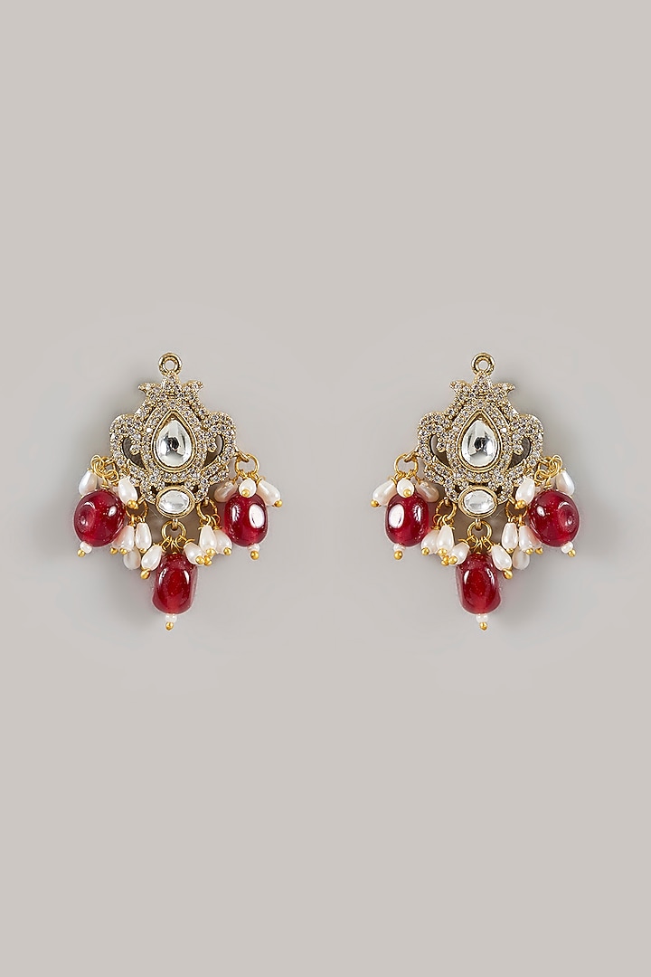 Gold Finish Red Kundan Polki Necklace Set by Amreli Jaipur at Pernia's Pop Up Shop