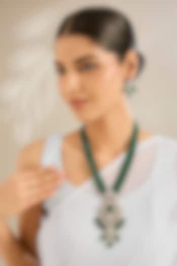 Gold Finish Green Kundan Polki Necklace Set by Amreli Jaipur at Pernia's Pop Up Shop