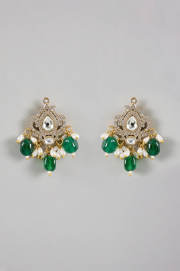 Gold Finish Green Kundan Polki Necklace Set by Amreli Jaipur at Pernia's Pop Up Shop